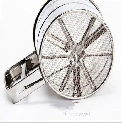 Flour Sifter Stainless Steel – Double Layer Fine Mesh Baking Sifter with One-Hand Press Crank for Cakes & Pastries