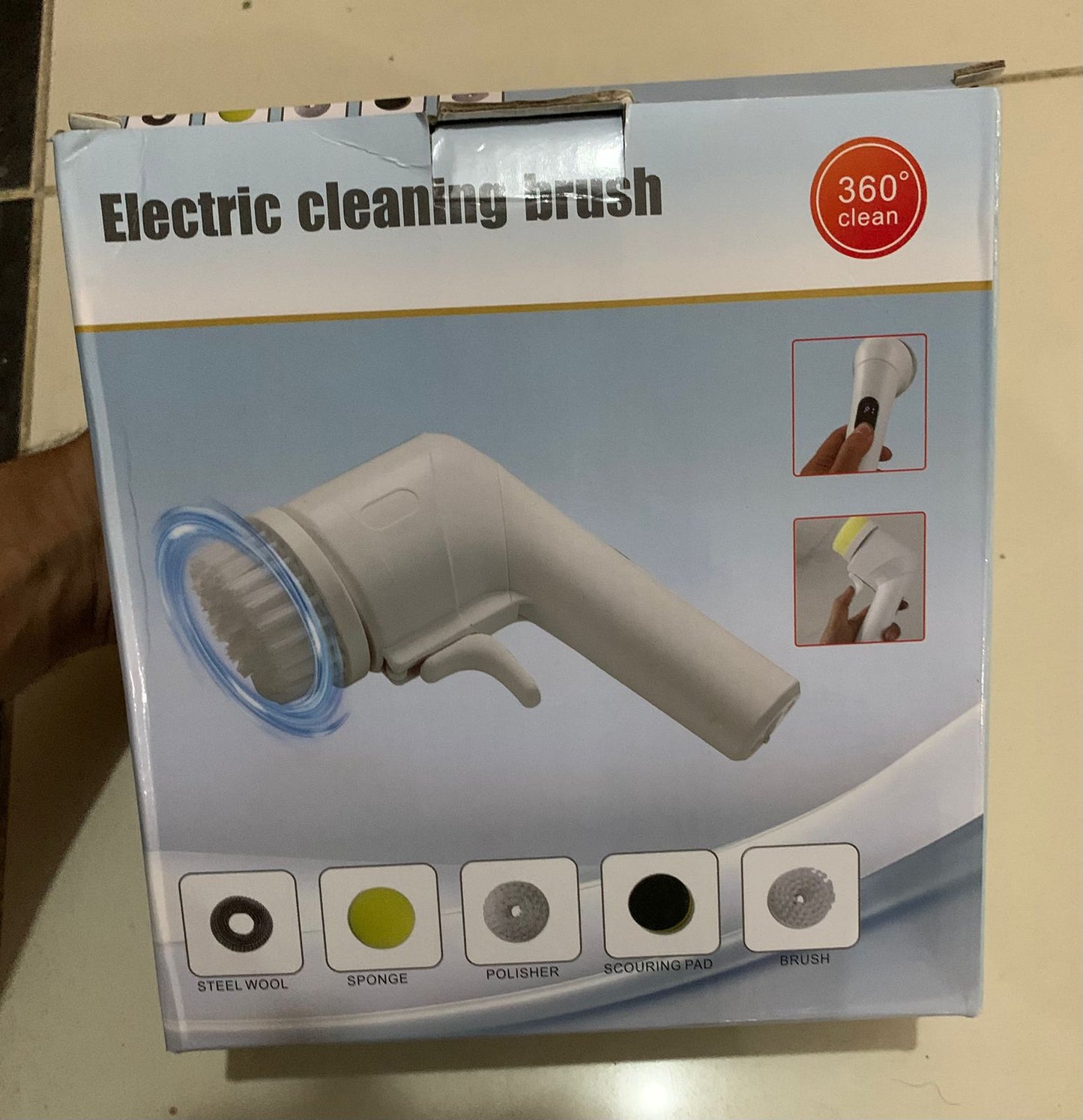 Electric Cleaning Brush With Multiple Attachments For Efficient Home Cleaning – 360° Rotating Scrubber With Sponge, Brush, And Steel Wool Heads