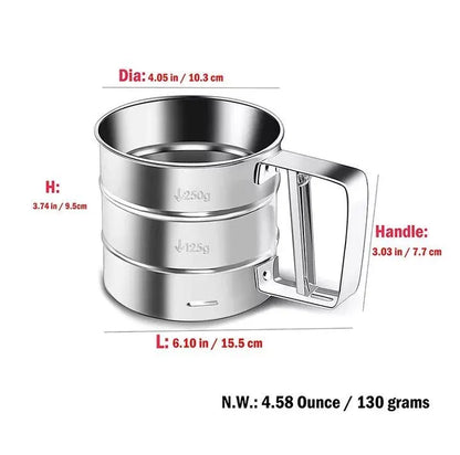 Flour Sifter Stainless Steel – Double Layer Fine Mesh Baking Sifter with One-Hand Press Crank for Cakes & Pastries