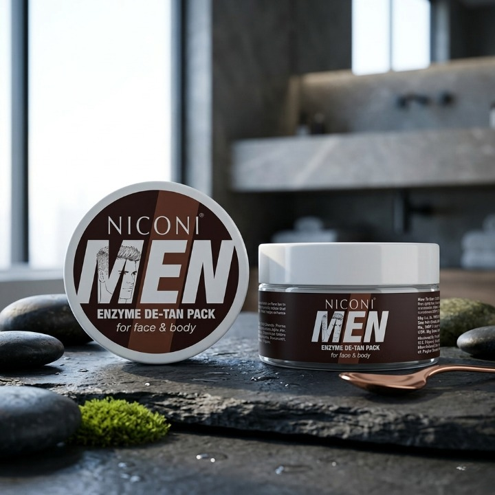 NICONI MEN Enzyme De-Tan Pack for Face & Body – Tan Removal & Skin Care Pack 120gm